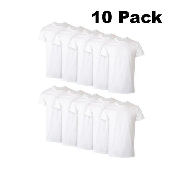 White T-Shirt Undershirts, 10-Pack, Best Cotton Undershirts, Stay-Tucked T-Shirt - Picture 1 of 5